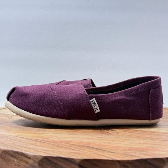 TOMS Shoes Womens Size 7 Burgundy Classic Alpargata Slip On Flats Canvas Comfort - Picture 3 of 14